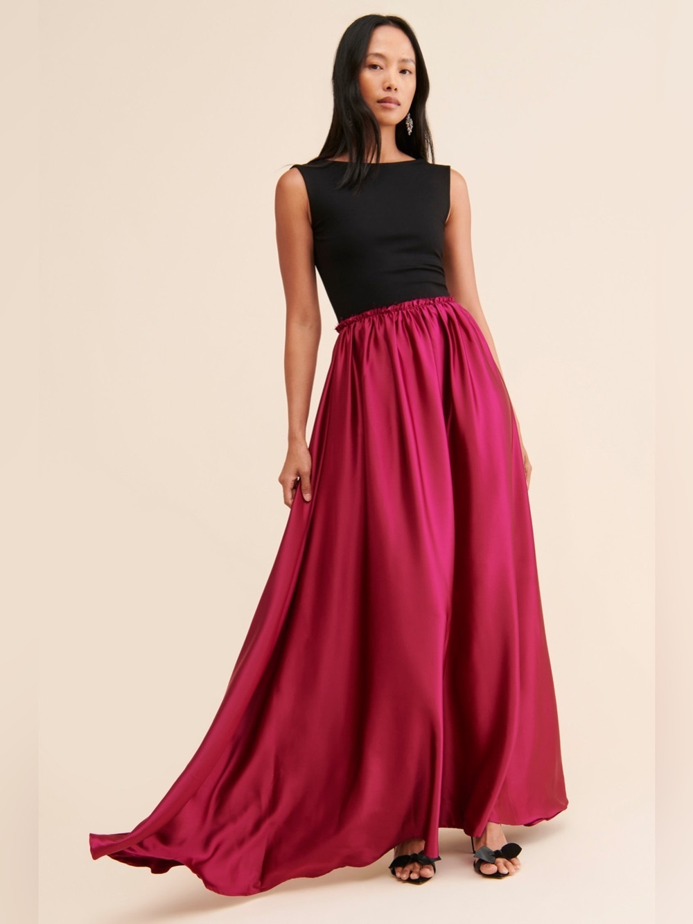 Anthropologie black magenta Satin Maxi dress size medium